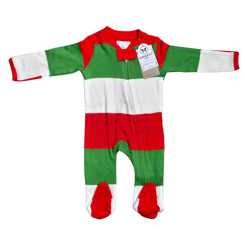 NWT | Honest Baby Organic Cotton Holiday Sleeper | Festive Stripe | Red Green Wh
